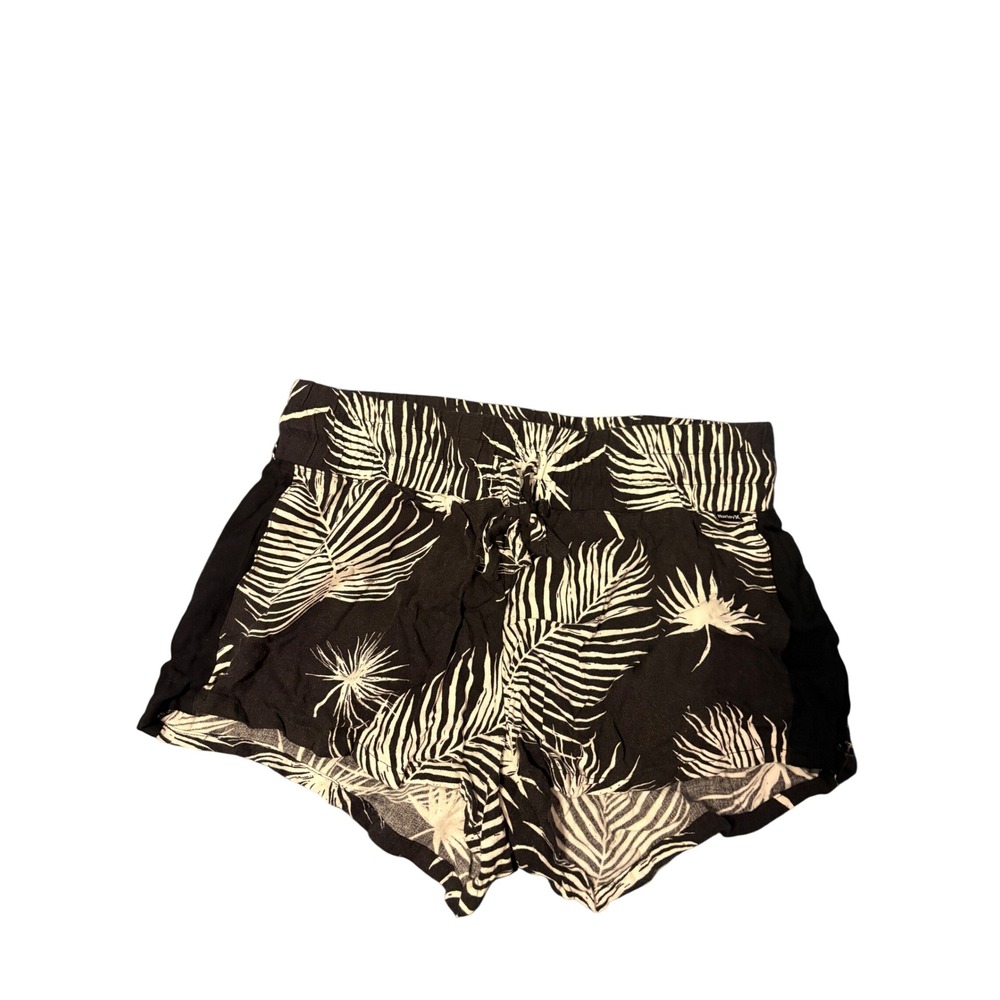 Hurley Womens Black White Tropical Palm Leaf Drawstring Beach Shorts Small